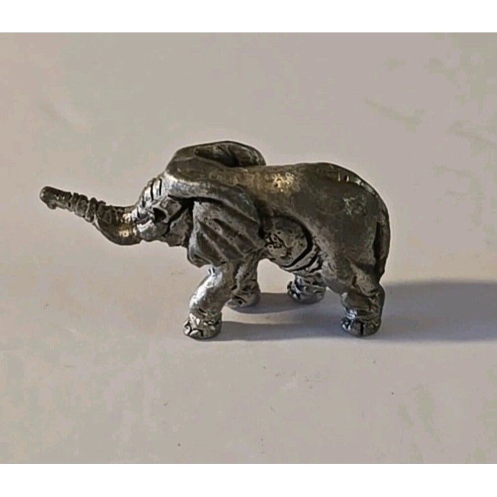 Vintage Tiny Pewter ELEPHANT w/ Trunk Raised Figurine Trunk Up Lucky